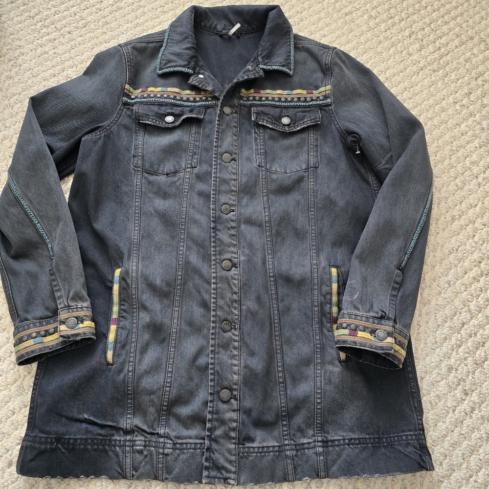 Free People Embellished Military Shirt Jacket Oversized Medium - Picture 2 of 16